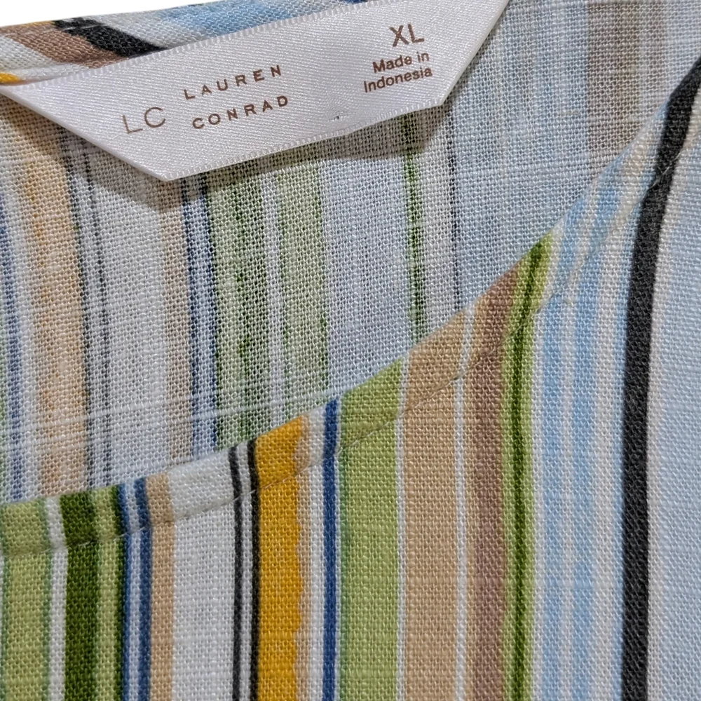 Lauren Conrad XL Colorful Vertical Stripe Top – Summer Festival Boho Chic Blouse - Picture 8 of 13